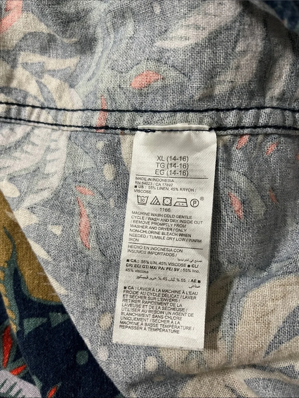 Old Navy Short Sleeve Tropical Linen Blend Pocket Shirt Sz XL